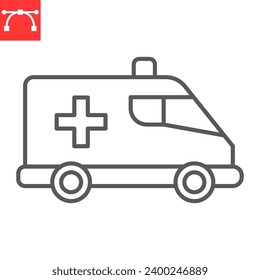 Ambulance line icon, transportation and vehicle, ambulance van vector icon, vector graphics, editable stroke outline sign, eps 10.