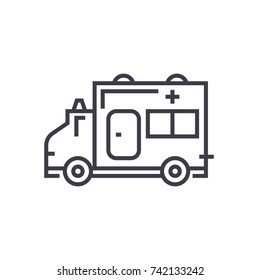 ambulance linear icon, sign, symbol, vector on isolated background