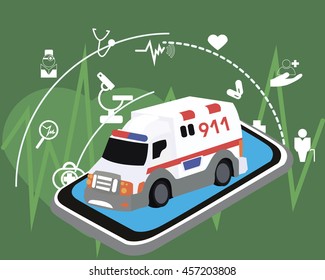 An ambulance with linear icons