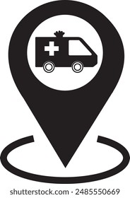 Ambulance location map indicator. Ambulance location map icon