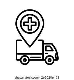 Indicador do mapa de localização da ambulância. Ícone do mapa de localização da ambulância