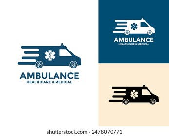 Diseño de iconos de logotipo de ambulancia, logotipo de vehículo de servicio médico de emergencia y Ilustración vectorial de iconos