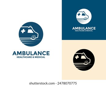 Ambulance Logo Icon Design, Emergency medical service vehicle logo and icon vector illustration