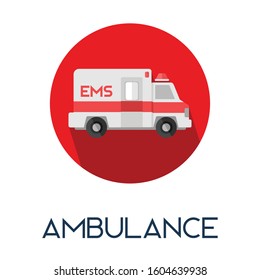 ambulance long shadow flat style medic icon illustration