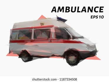 The ambulance is made up of triangles. Low-poly ambulance. Vector illustration.