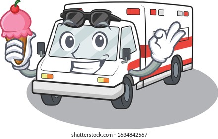 Ambulance mascot cartoon design with ice cream