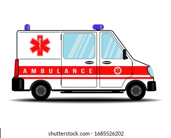 Ambulance, medical care. Hospital transport. Ambulance car isolated on white background