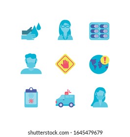 ambulance and medical icons set over white background, flat style, vector illustration