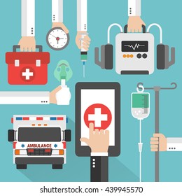Ambulance medical online design flat.Vector illustration