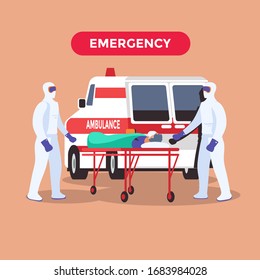 Ambulance with medical staff help the corona virus symptoms patient