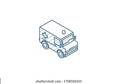 Ambulance, medical van isometric icon. 3d vector illustration. Isolated line art technical drawing. Editable stroke