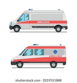 Ambulance as Medically Equipped Vehicle for Transporting Patient to Hospital Vector Set