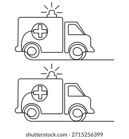 Ilustración vectorial de emergencia médica minimalista de dibujo de línea continua de ambulancia

