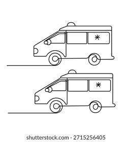 Ilustración vectorial de emergencia médica minimalista de dibujo de línea continua de ambulancia

