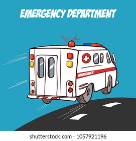 Ambulance in motion driving down the road