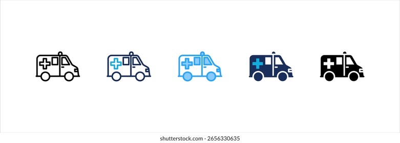 Conjunto de iconos de estilo múltiple de ambulancia