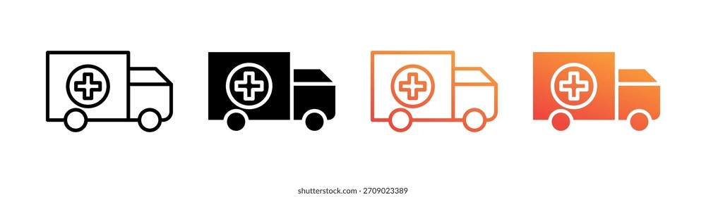 Vector de conjunto de iconos de estilo múltiple de ambulancia