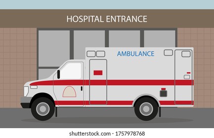 Ambulance Near The Entrance To The Hospital
