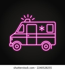 Ambulance neon icon in line style. Emergency car symbol. Vector illustration