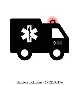 Ambulance on emergency call,  minimalist vector illustration symbol