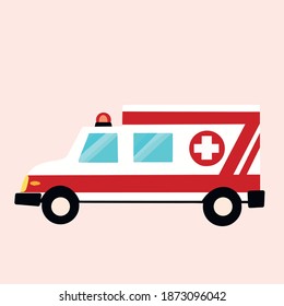 Of an ambulance on a soft background. Ambulance car paramedic ambulance. Medical evacuation of an ambulance. flat-style illustration. Vector illustration.