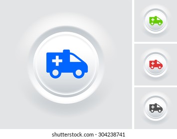 Ambulance on White Bevel Round Button