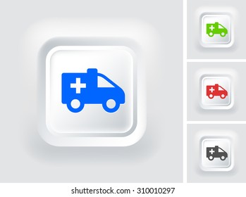 Ambulance on White Square Button