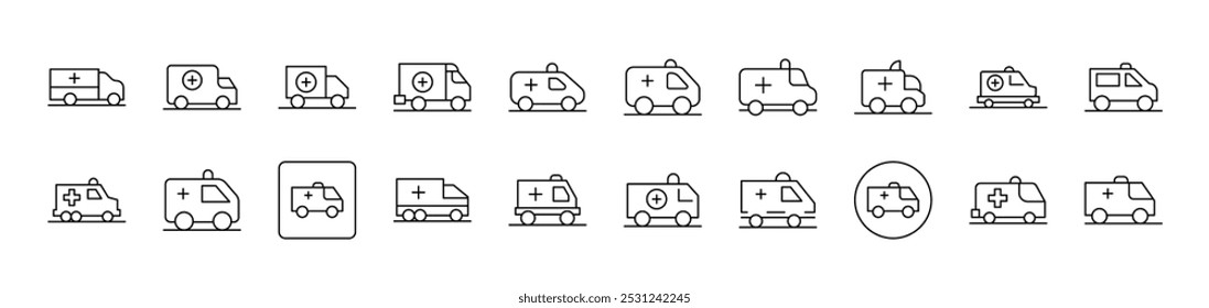 Ambulance Pack of Thin Icons. Editable Stroke. Suitable for Web Sites, Books, Cards, Apps