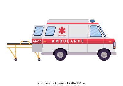 Ambulance paramedic car side view and stretcher design, Life guard emergency and rescue theme Vector illustration