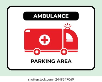 Ambulance parking area sign age with black, white, and red colors vector illustration shadow silhouette icon. Simple flat hospital banner drawing.