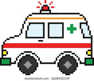 Ambulance Pixel Art Icon Retro 8 Bit Style Illustration