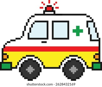 Ambulance Pixel Art Icon Retro 8 Bit Style Illustration
