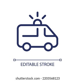 Ambulance pixel perfect linear ui icon. Urgent medical help. First aid. EMS vehicle. GUI, UX design. Outline isolated user interface element for app and web. Editable stroke. Arial font used