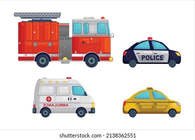 ambulance, police car, taxi, fire engine, car vector, cartoon car, car illustration svg