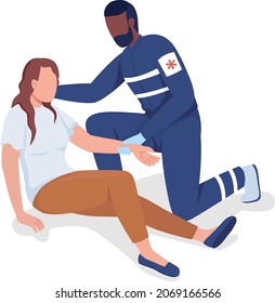 Ambulance professional providing treatment semi flat color vector characters. Full body people on white. Emergency care isolated modern cartoon style illustration for graphic design and animation