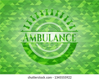 Ambulance realistic green emblem. Mosaic background