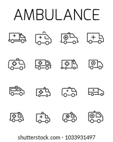 Ambulance related vector icon set. Well-crafted sign in thin line style with editable stroke. Vector symbols isolated on a white background. Simple pictograms.