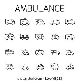 Ambulance related vector icon set. Well-crafted sign in thin line style with editable stroke. Vector symbols isolated on a white background. Simple pictograms.