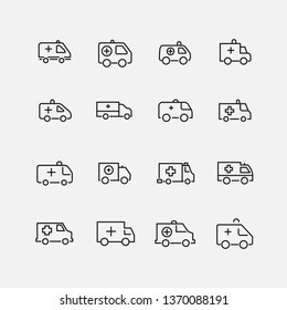 Ambulance related vector icon set. Well-crafted sign in thin line style with editable stroke. Vector symbols isolated on a white background. Simple pictograms