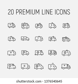 Ambulance related vector icon set. Well-crafted sign in thin line style with editable stroke. Vector symbols isolated on a white background. Simple pictograms