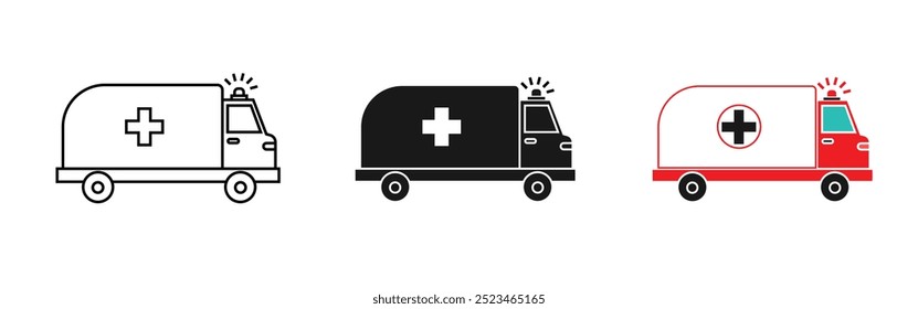 ambulance set icon, available outline, solid and colored, simple and editable vector eps 10.