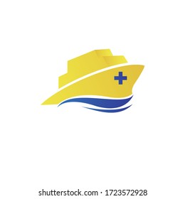 The ambulance ship is transportation for people who have an emergency accident with bright color logo design