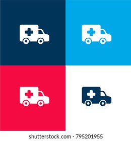 Ambulance side view four color material and minimal icon logo set in red and blue