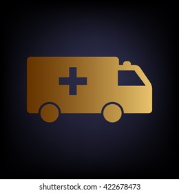 Ambulance sign. Golden style icon