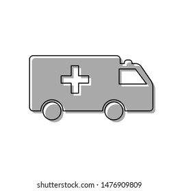 Ambulance sign illustration. Black line icon with gray shifted flat filled icon on white background. Illustration.