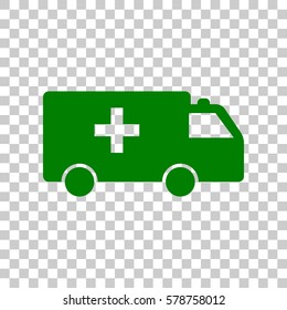 Ambulance sign illustration. Dark green icon on transparent background.