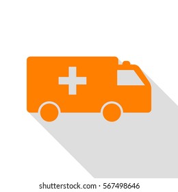 Ambulance sign illustration. Orange icon with flat style shadow path.