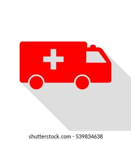 Ambulance sign illustration. Red icon with flat style shadow path.