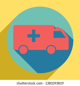 Ambulance sign illustration. Sunset orange icon with llapis lazuli shadow inside medium aquamarine circle with different goldenrod shadow at royal yellow background.