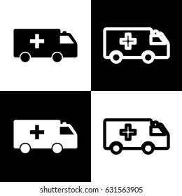 Ambulance sign illustration. Vector. Black and white icons and line icon on chess board.